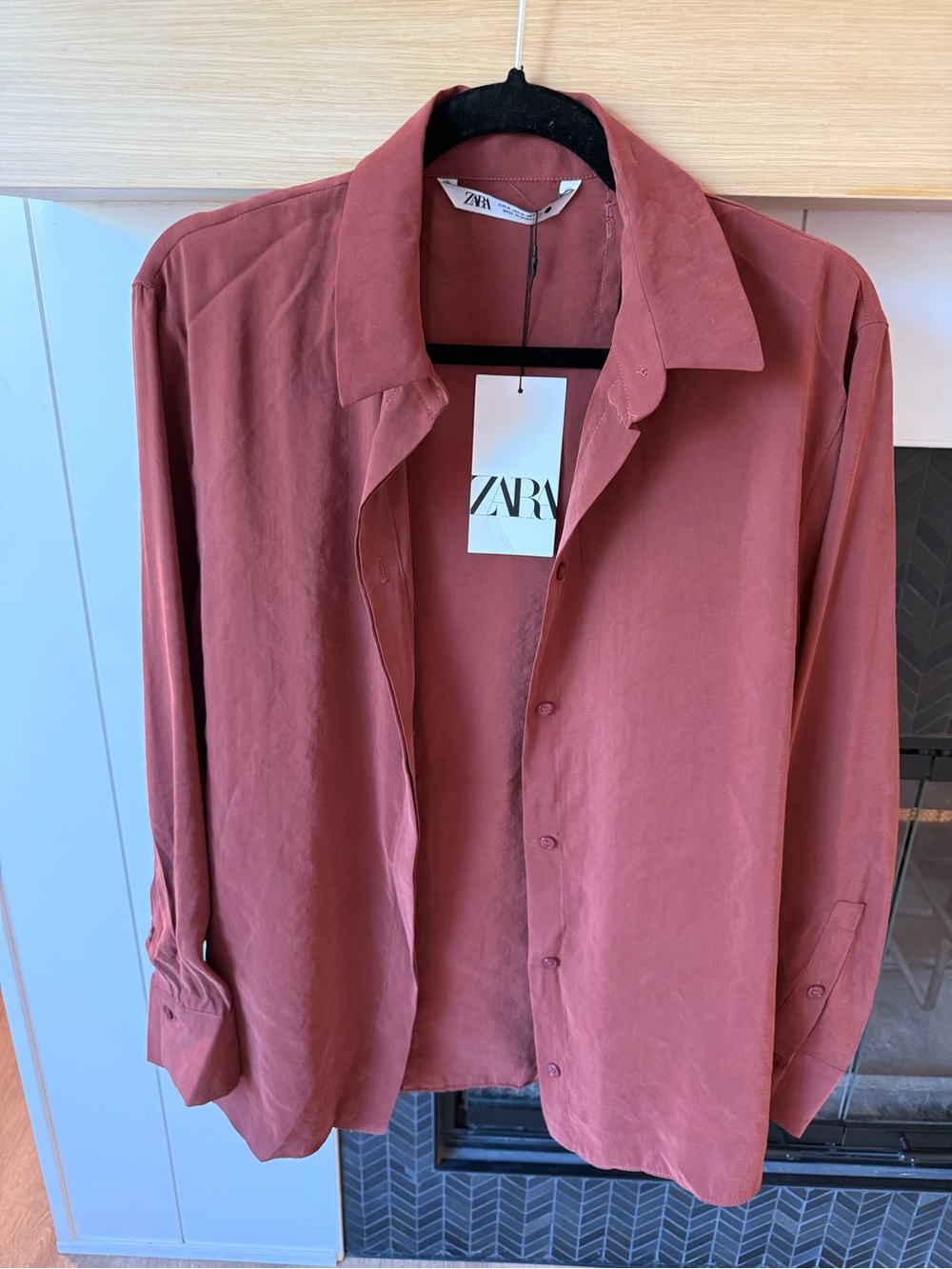 Zara ZW Collection Rust Flowing Button-Up Shirt Blouse Size M NWT
